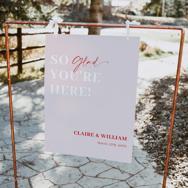 Modern pink and red welcome sign template, hot pink wedding welcome sign, minimal bold red and pink welcome sign wedding, blush fuchsia #171