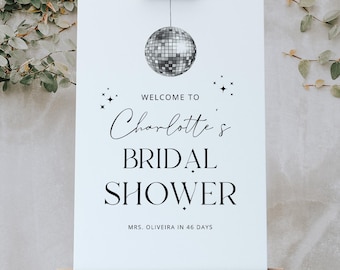 Disco bridal shower welcome sign template, retro bridal shower sign, 70s bridal shower poster, disco ball welcome sign, sparkle hippie #201