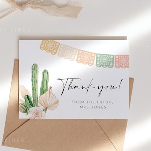 Fiesta thank you card template, cactus bridal shower thank you card, pampas grass dried palm desert thank you cards, Mexican shower #180
