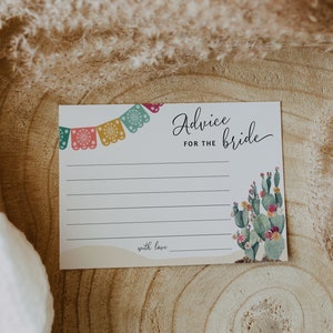 Fiesta advice for the bride, cactus advice cards, Mexican bridal shower advice card template, cinco de mayo desert colorful floral #144