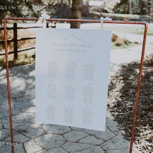 Minimal mountain wedding seating chart template, modern minimal table seating chart, terracotta desert, earthy hand drawn line art #156