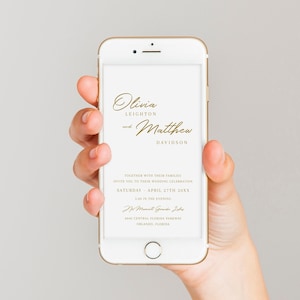Goldene Hochzeitseinladung Vorlage für Telefon einladen, moderne minimalistische elektronische Hochzeitseinladungen, elegant minimal, Texteinladung #078