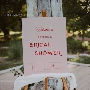 Modern retro bridal shower welcome sign template, pink and red bridal shower poster, mid century, 60s 70s 80s 90s welcome sign #178