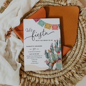 Fiesta bridal shower invitation template, Mexican shower, cactus bridal shower invites, desert bright vibrant colorful floral #144