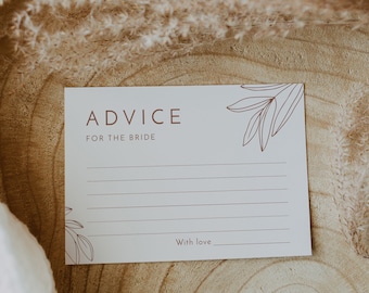 Terracotta boho advice cards, rust advice card template, minimal leaves editable advice for the bride, desert bridal shower games #111