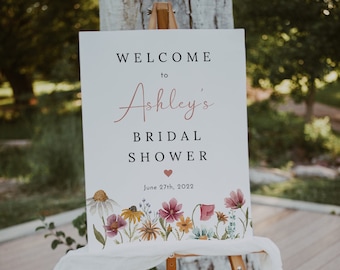 Wildflower bridal shower welcome sign template, colorful floral welcome signs, spring wildflowers wedding welcome sign herbarium meadow #162