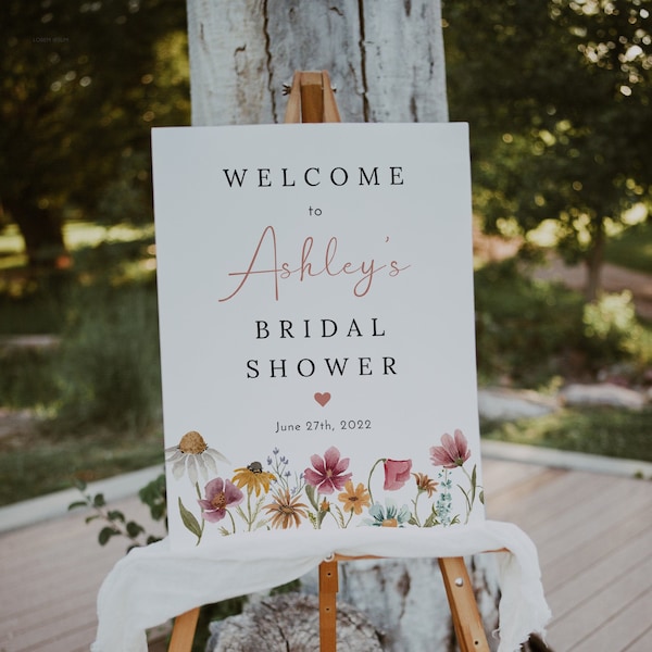 Wildflower bridal shower welcome sign template, colorful floral welcome signs, spring wildflowers wedding welcome sign herbarium meadow #162