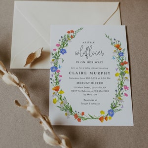 Wildflower baby shower invitation template, spring colorful floral baby shower invites botanical wildflowers field flowers meadow grass #190