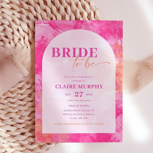 Pink Orange Bridal Shower Invitation Template Hot Pink Floral Etsy