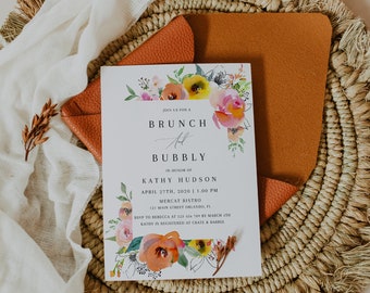 Colorful Floral Bridal Shower Invitation Template: Summer Bridal Brunch (Editable Digital File) #093