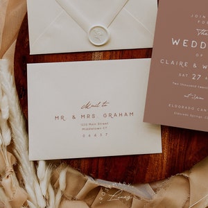 Minimal dusty rose envelope address template, blush mauve wedding envelope addressing template, boho, earthy, terracotta, dusty pink #154