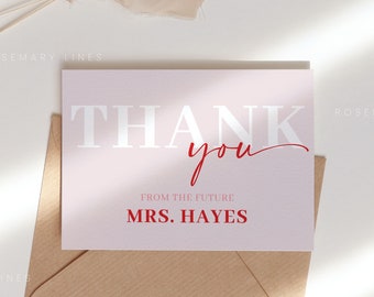 Pink and red thank you card template, hot pink wedding thank you card, red pink blush bridal shower thank you card, bold modern fuchsia #171