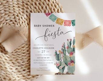 Fiesta baby shower invitation template, cactus baby shower invites, Mexican, cinco de mayo, desert bright vibrant colorful floral #144