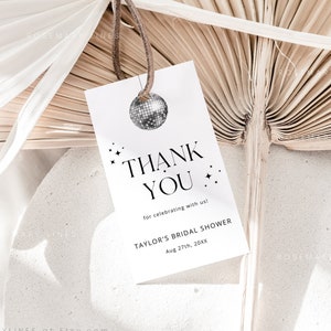 Disco bridal shower favor tag template, retro favor tags, 70s disco ball thank you tags, disco ball sparkle funky hippie gift tags #201