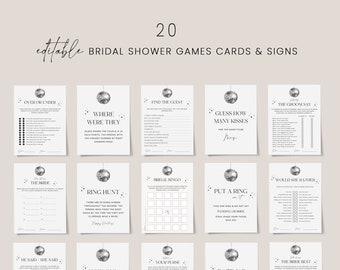 Disco bridal shower games template, retro bridal shower games bundle, 70s bridal shower games set, disco ball sparkle funky hippie #201