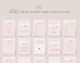 Pink and red bridal shower games set template, hot pink bridal shower games bundle, red pink bridal shower games, bold blush fuchsia #171
