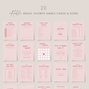 Pink and red bridal shower games bundle, modern retro bridal shower games template, 70's bridal shower games set, mid century 80s 90s #178