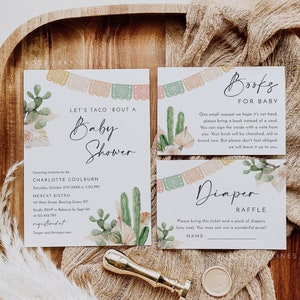 Fiesta baby shower invitation template, taco bout baby, cactus baby shower invitation set, pastel dried palm pampas Mexican shower #180