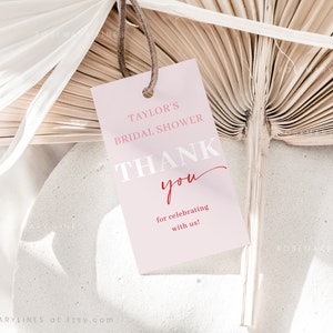 Pink and red favor tags, hot pink bridal shower thank you tags, bold favor tag template, red pink gift tags, blush neon fuchsia Corjl #171