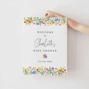 Wildflower welcome sign template, spring colorful boho floral baby shower sign, shower poster, wildflowers wedding welcome sign, meadow #190
