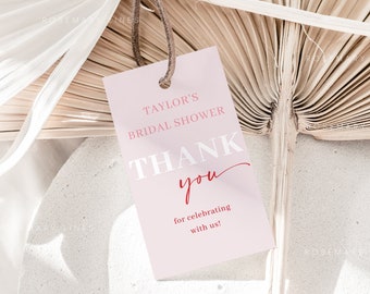 Pink and red favor tags, hot pink bridal shower thank you tags, bold favor tag template, red pink gift tags, blush neon fuchsia Corjl #171