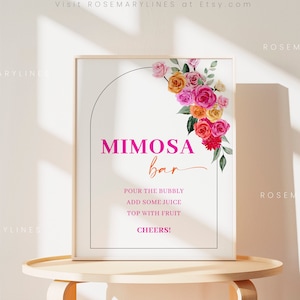 Pink orange mimosa bar sign template, hot pink floral wedding bar sign, bold vibrant blush fuchsia magenta yellow summer mom-osa bar #202