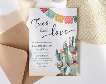 Taco bout Love bridal shower invitation template, Fiesta Mexican shower invites, cactus bridal shower invites, desert colorful floral #144