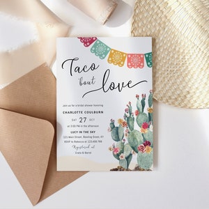 Taco bout Love bridal shower invitation template, Fiesta Mexican shower invites, cactus bridal shower invites, desert colorful floral #144