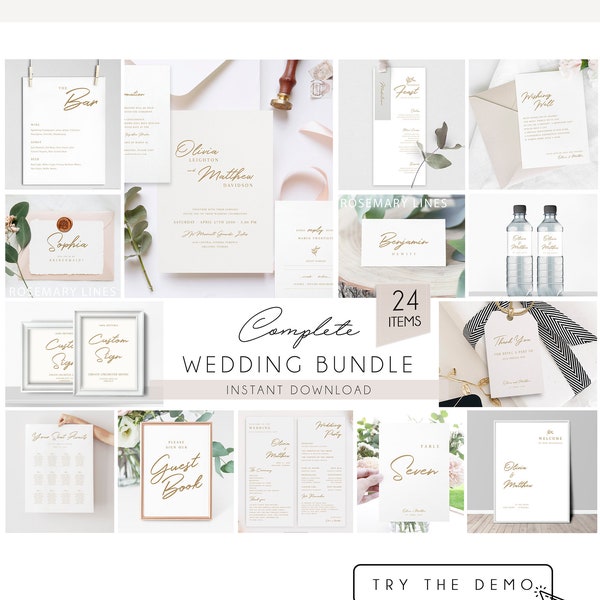 gold wedding bundle minimal modern wedding stationary bundle wedding printables gold wedding invitation template instant download #078-22