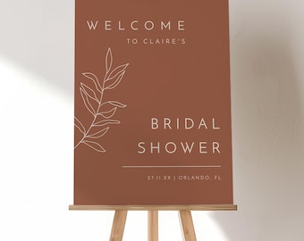 Terracotta fall bridal shower welcome sign template minimal fall leaves welcome sign burnt orange boho bridal shower poster printable #111