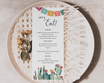 Fiesta menu template, prickly pear cactus wedding menu cards printable, Mexican desert wedding menu template, floral bridal shower menu #144