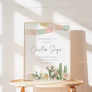 Fiesta custom sign template, cactus custom signs, peach blush floral wedding signs, dried palm desert, neutral Mexican shower sign #180