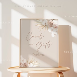 Blush boho cards and gifts sign template, dried palm wedding signs, dusty rose wedding gifts sign, neutral pale blush floral orchid #160
