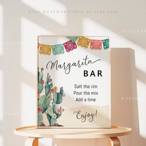Fiesta margarita bar sign, cactus wedding bar sign, Mexican bar menu sign template, cinco de mayo, desert colorful floral shower sign #144