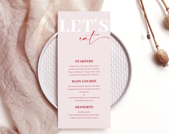 Pink and red menu template, modern bold wedding menu, hot pink menu card template, red pink menu cards, printable bold neon fuchsia #171