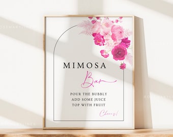 Hot pink mimosa bar sign template, pink floral wedding bar sign, blush pink fuchsia magenta summer bridal shower signs rosa mom-osa bar #212