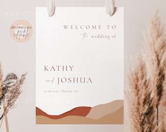 Modern desert wedding welcome sign, terracotta wedding welcome sign template, boho welcome sign southwestern minimal abstract landscape #097