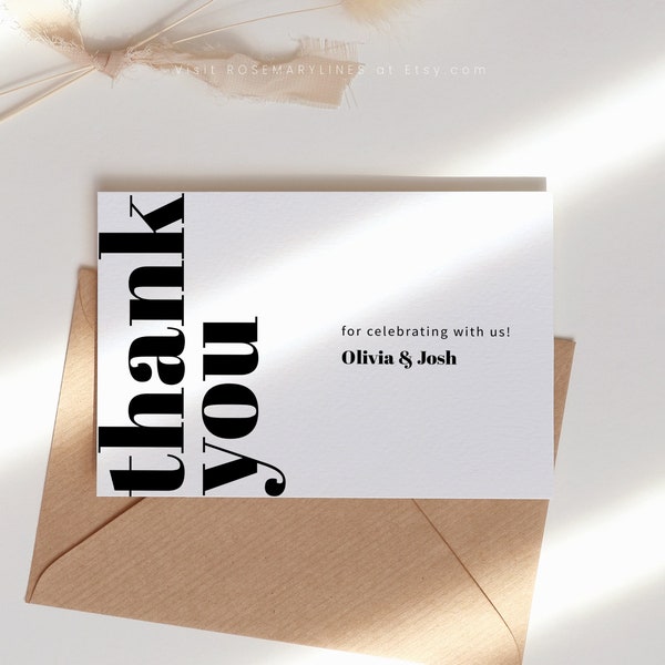 Modern thank you card template, bold typography retro wedding thank you cards, contemporary minimal thank you card, heavy thick font #195
