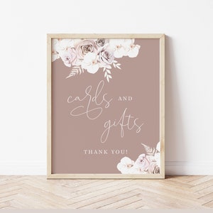 Boho dusty rose cards and gifts sign template, blush mauve wedding gifts sign, dried floral shower gifts sign, dusty pink white orchid #153