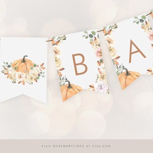 Fall banner template, pumpkin printable banner, diy banner, fall florals custom banner, baby shower banner, engagement banner #120