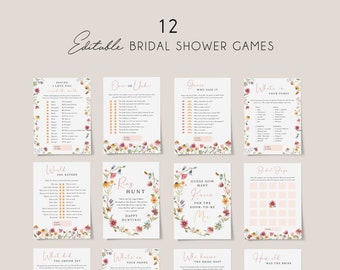 Wildflower bridal shower games template, bright floral bridal shower games bundle, spring wildflowers games set, meadow, flower field #162