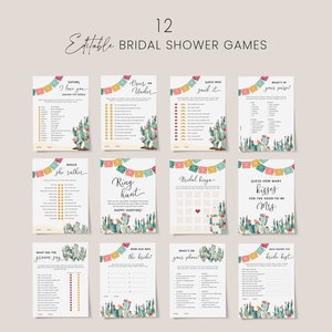 Fiesta bridal shower games bundle, cactus bridal shower games template, Mexican editable bridal games, desert colorful floral #144
