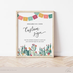 Cactus custom sign printable, fiesta editable sign, Mexican custom sign template, cinco de mayo, desert colorful floral shower sign #144-20B