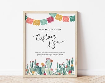 Cactus custom sign printable, fiesta editable sign, Mexican custom sign template, cinco de mayo, desert colorful floral shower sign #144-20B