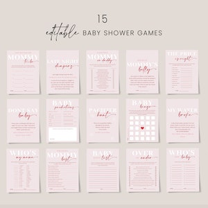 Pink and red baby shower games set template, blush baby shower games bundle, red pink baby shower games pack, bold hot pink fuchsia #171