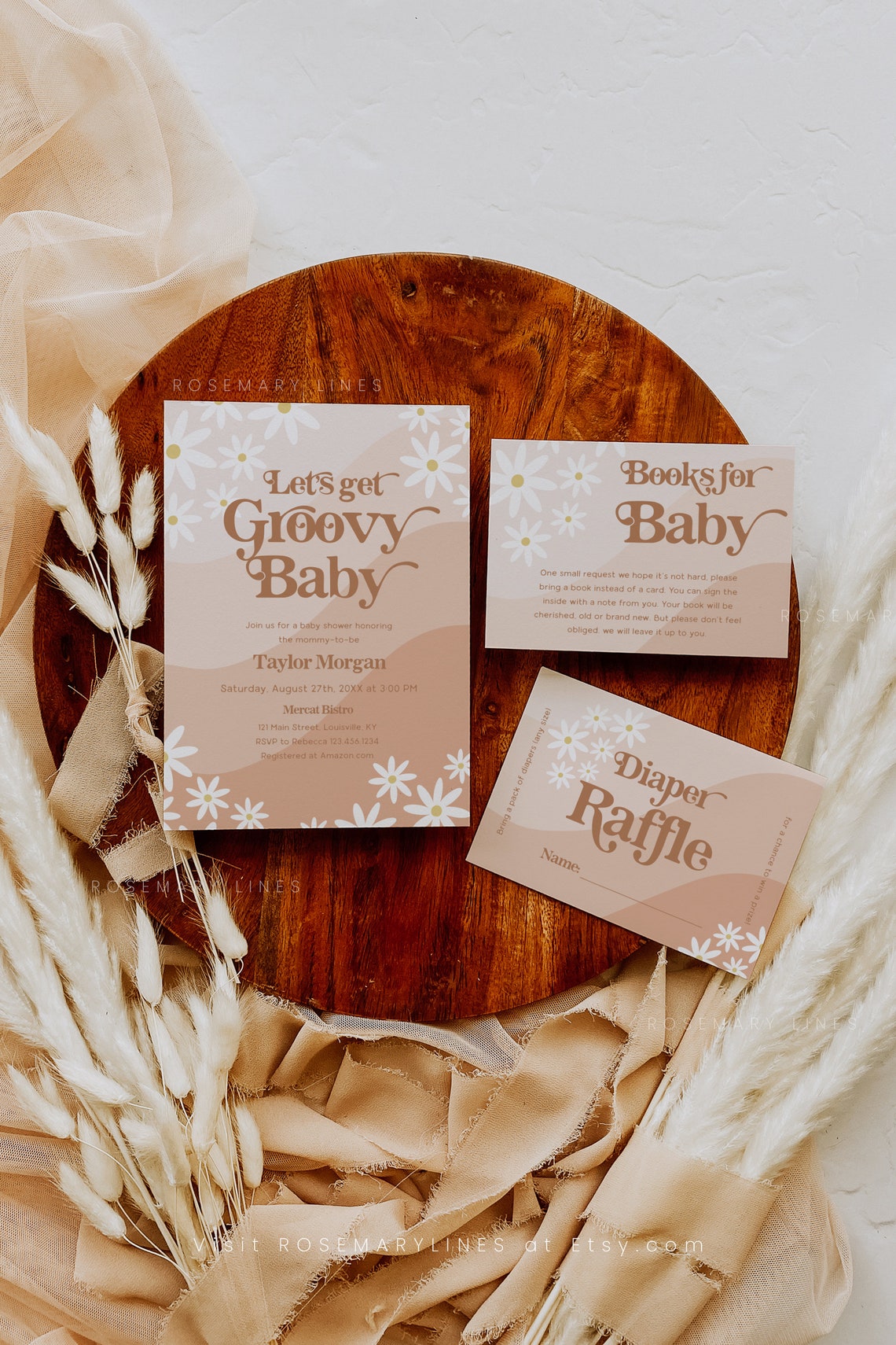 Groovy Baby Shower Invitation Set Template Retro Terracotta Etsy