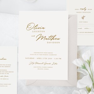 Gold wedding invitation template, gold wedding suite, elegant minimal wedding invites, modern minimalist invitation set, fall winter 078 image 5