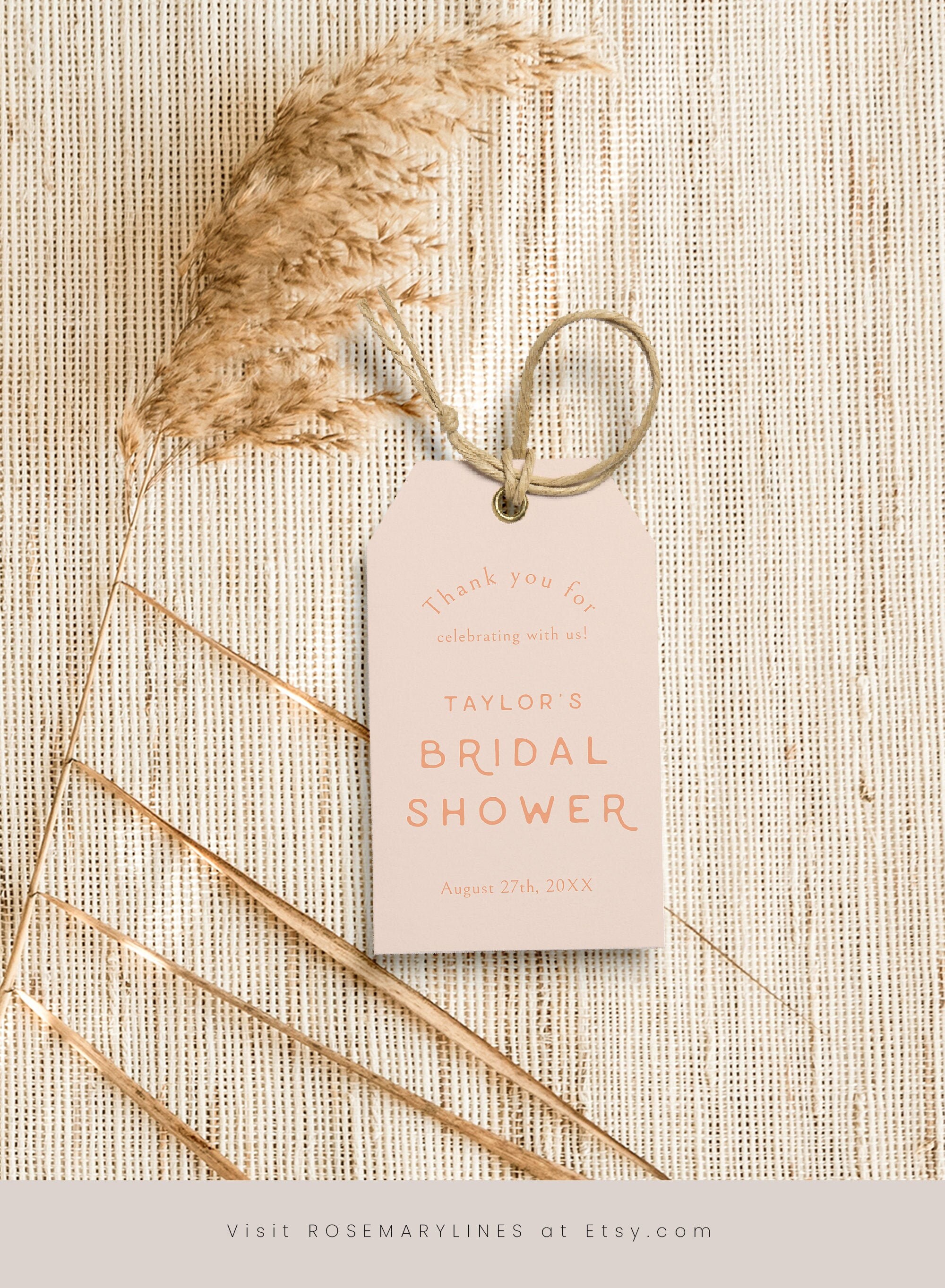 Peach Favor Tags, Coral Bridal Shower Favor Tag Template, Bright Summer ...