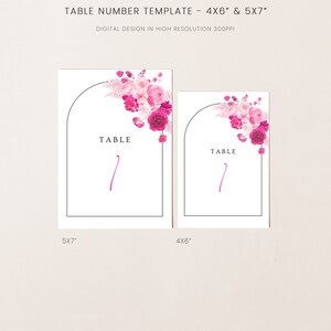 Hot pink floral table number template, blush bubblegum pink table numbers wedding, fuchsia magenta summer printable table number 212 image 5