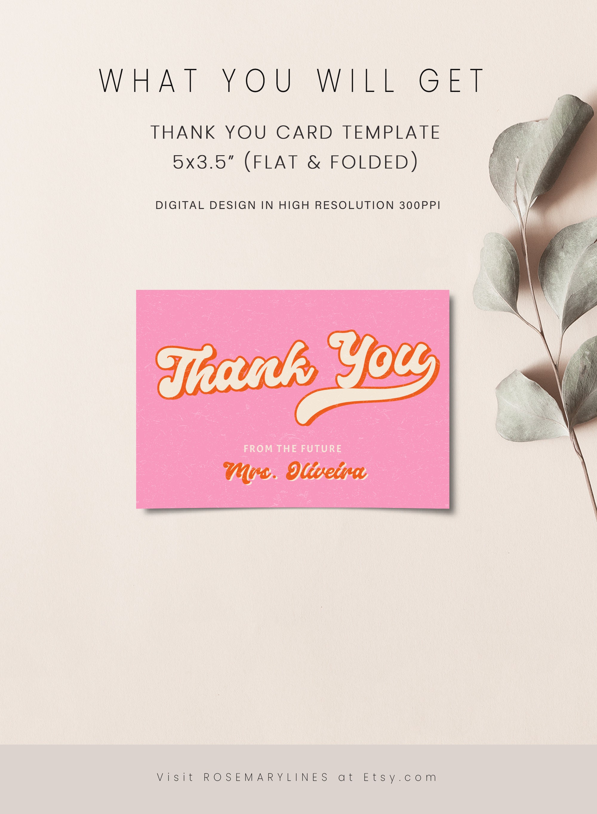 Retro Bridal Shower Thank You Card Pink Orange Thank You Card | Etsy